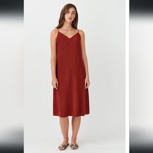 Cuyana Silk Slip Dress in Dark Rust